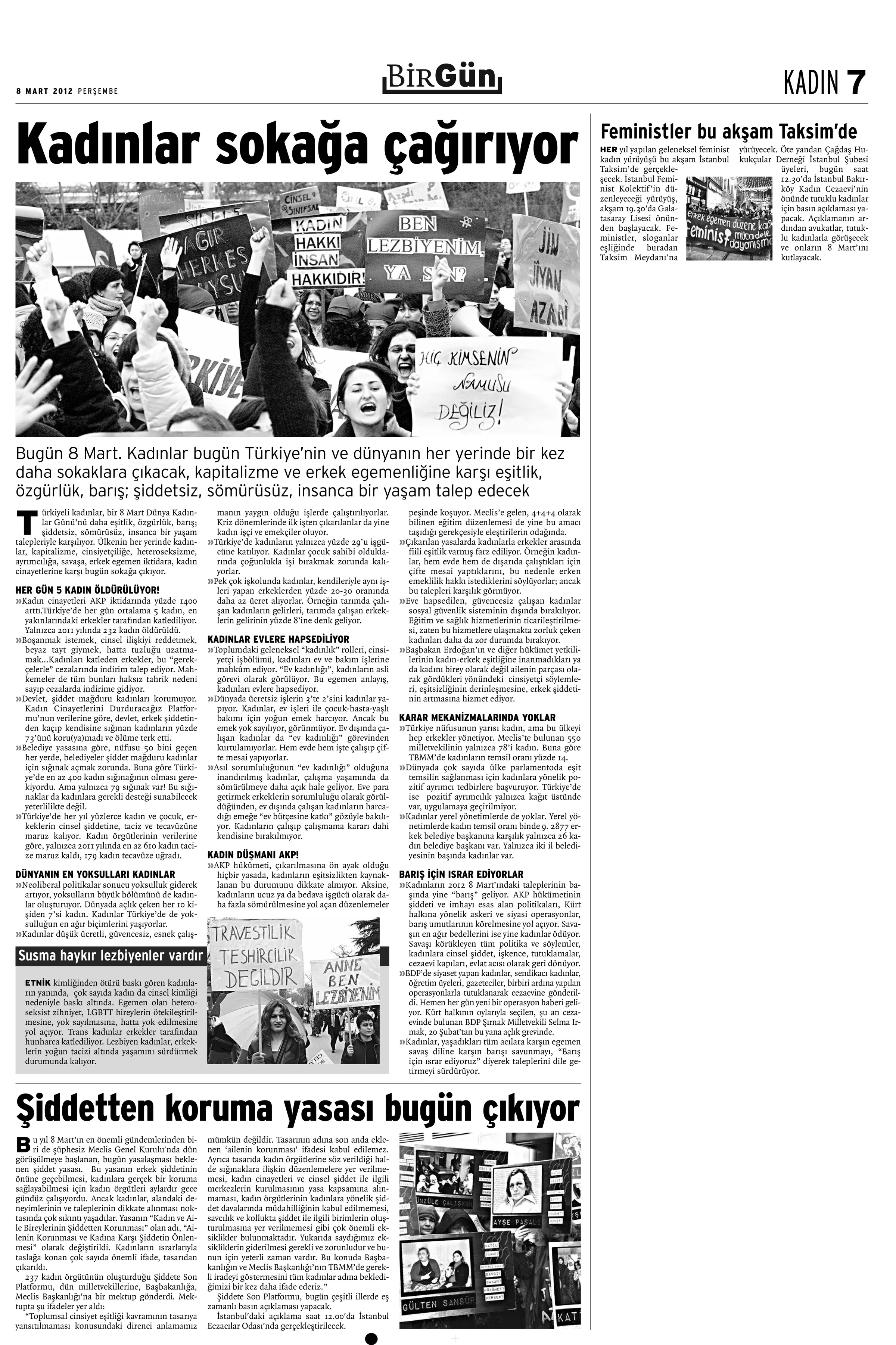 8 Mart 2012 | Birgün | - | Kadınlar Sokağa Çağırıyor