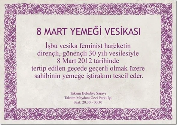 8 Mart Feminist Gece Yürüyüşü / 2012 / Parti çağrı görseli