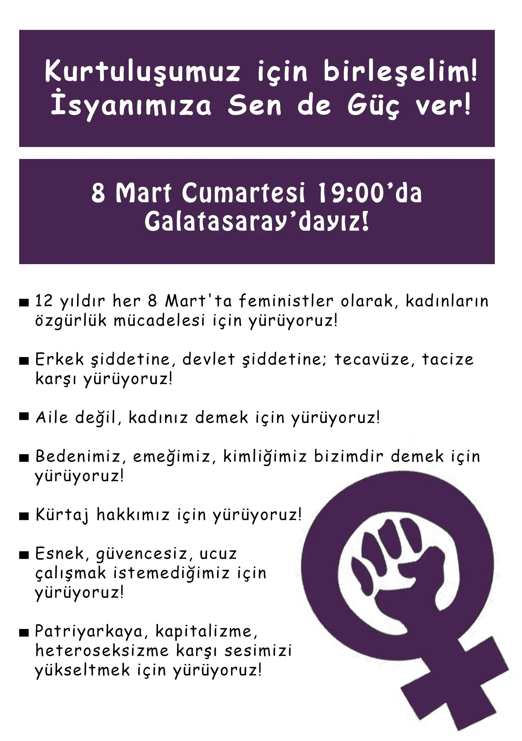 8 Mart Feminist Gece Yürüyüşü / 2014 / Bildiri