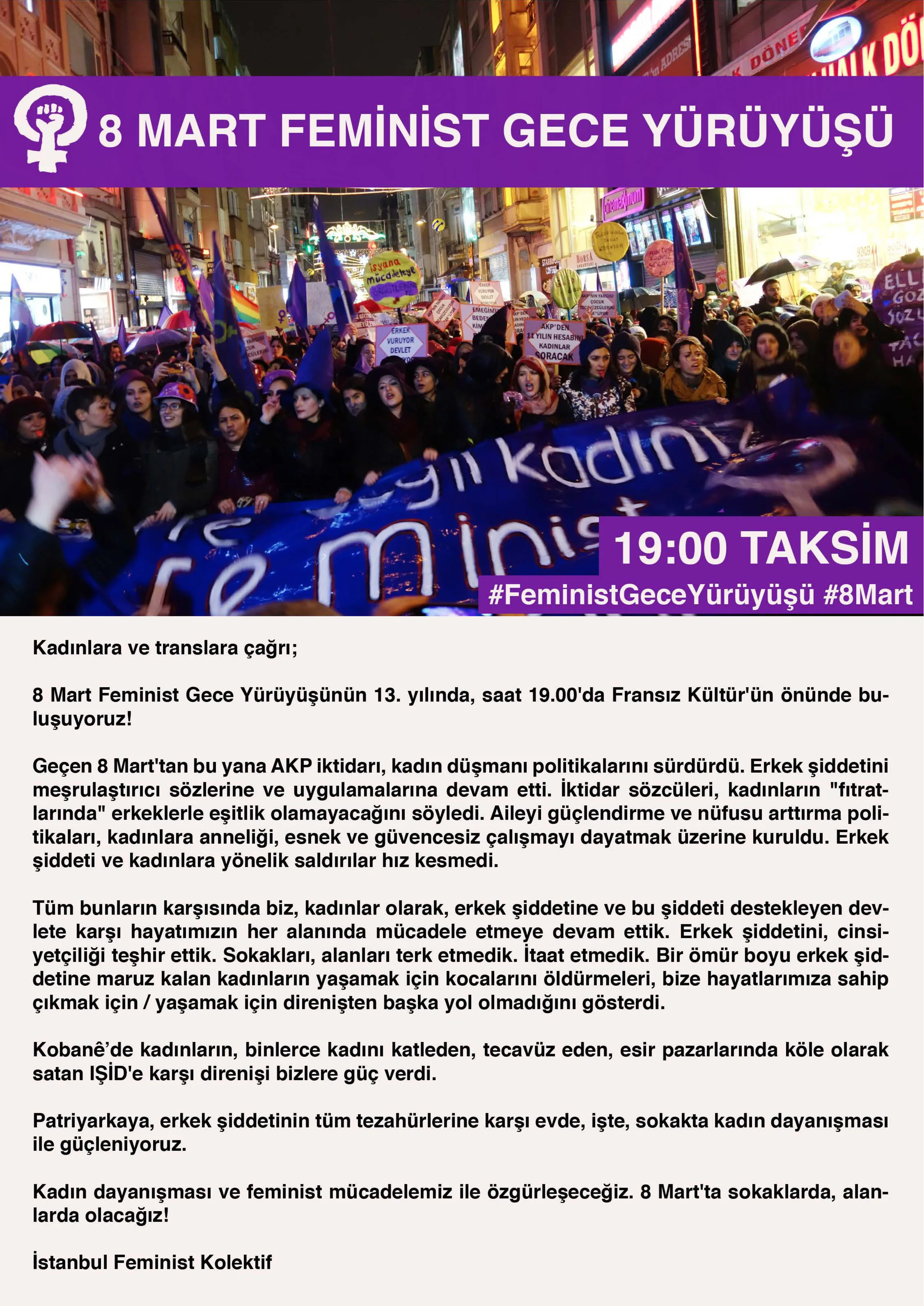 8 Mart Feminist Gece Yürüyüşü / 2015 / Bildiri