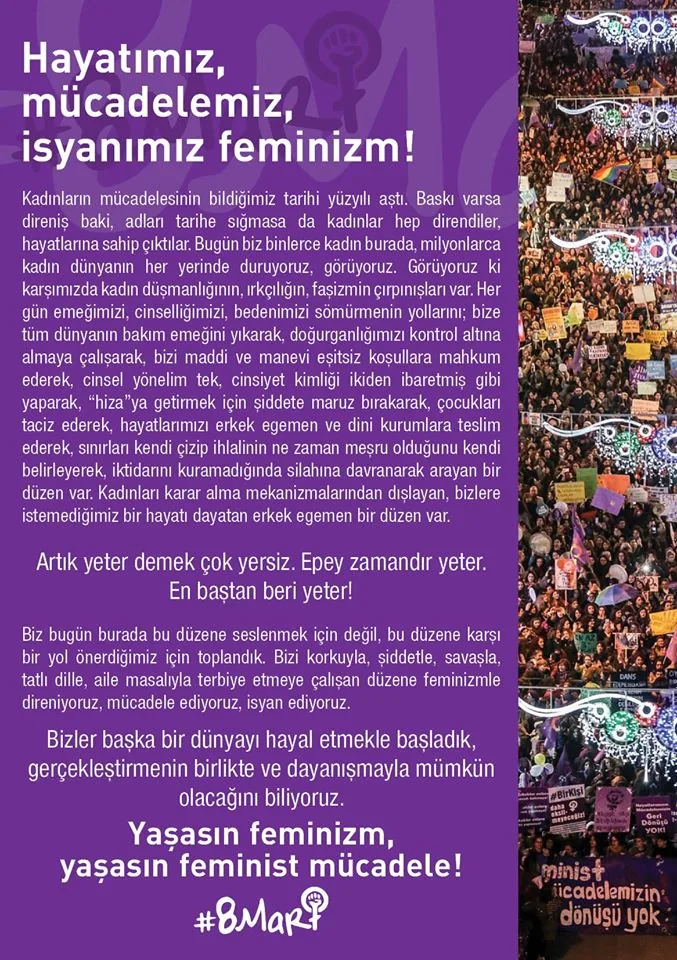 8 Mart Feminist Gece Yürüyüşü / 2018 / Basın Metni / Türkçe / Görsel