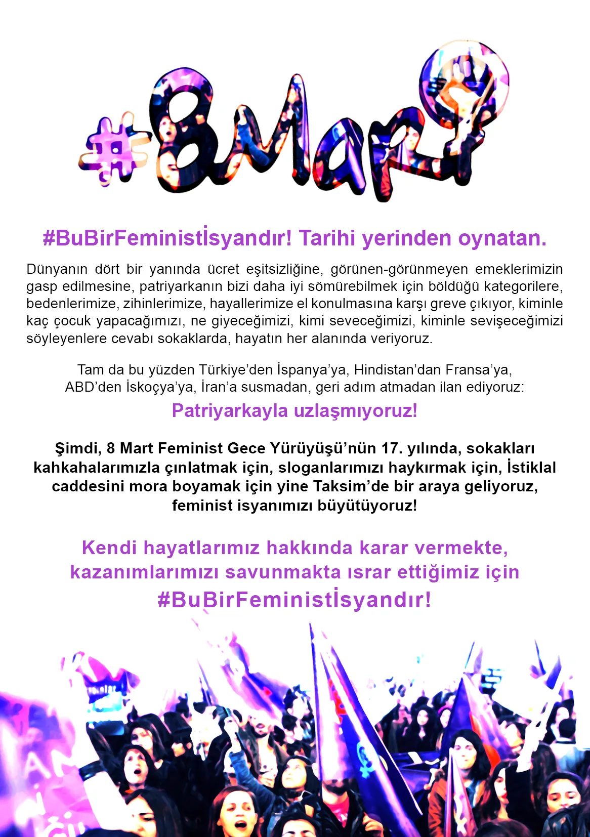 8 Mart Feminist Gece Yürüyüşü / 2019 / Bildiri görsel