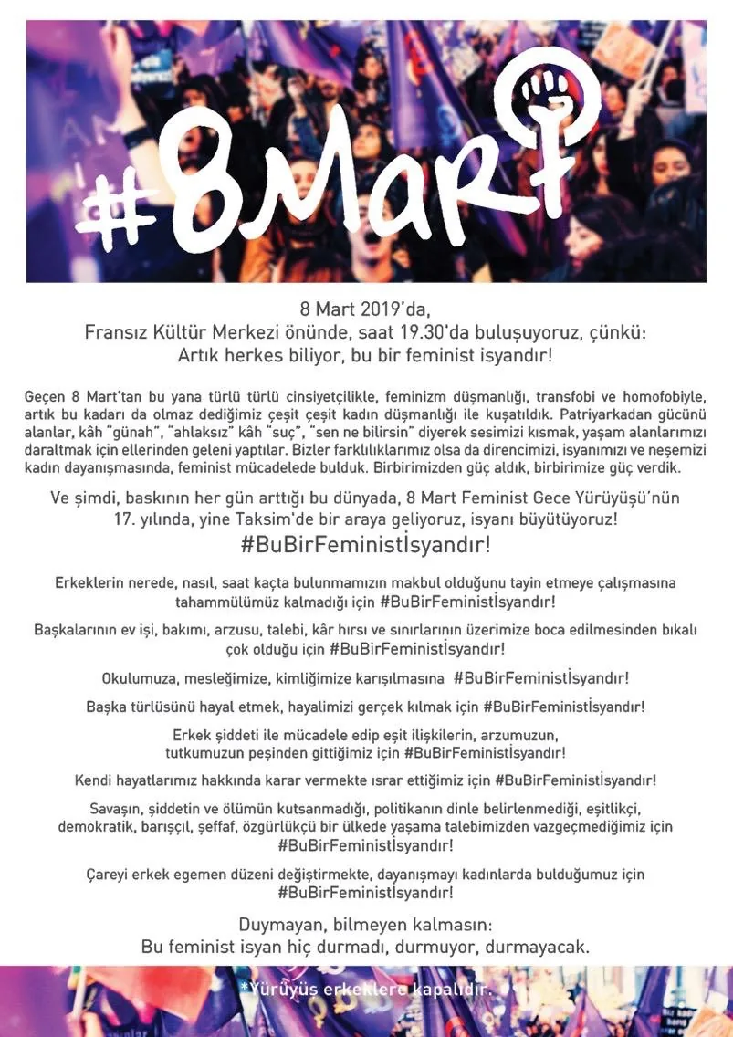8 Mart Feminist Gece Yürüyüşü / 2019 / Çağrı görsel