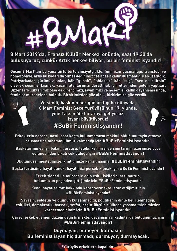 8 Mart Feminist Gece Yürüyüşü / 2019 / Çağrı görsel