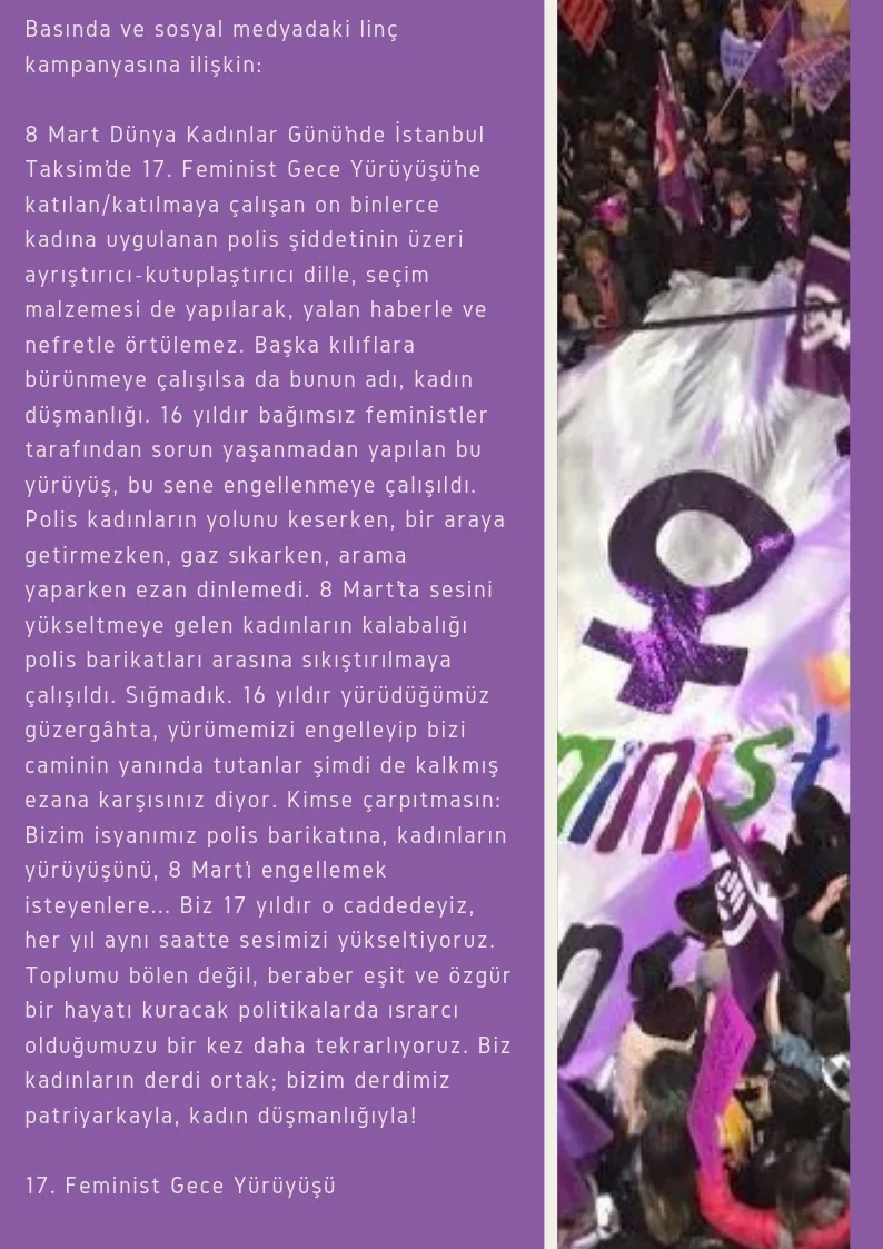 8 Mart Feminist Gece Yürüyüşü / 2019 / Tartışmalar
