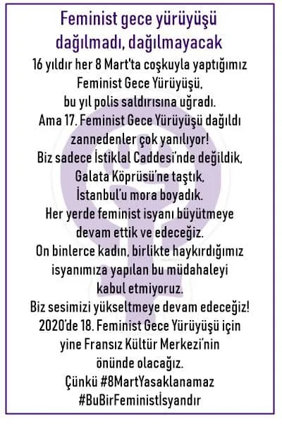 8 Mart Feminist Gece Yürüyüşü / 2019 / Yasaklanamaz metni görsel