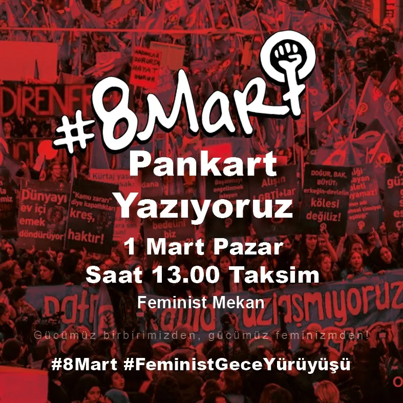 8 Mart Feminist Gece Yürüyüşü / 2020 / Pankart yazım çağrı görseli