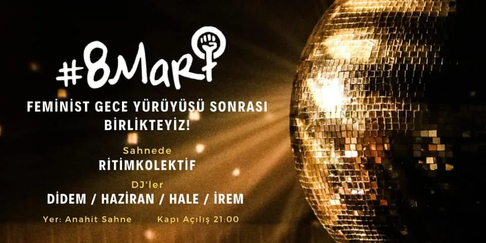 8 Mart Feminist Gece Yürüyüşü / 2020 / Parti çağrı görsel